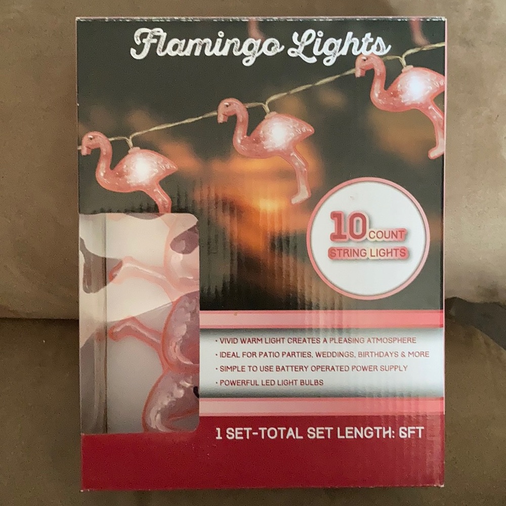 Flamingo Shaped 10 Count String Lights 1 Set NEW